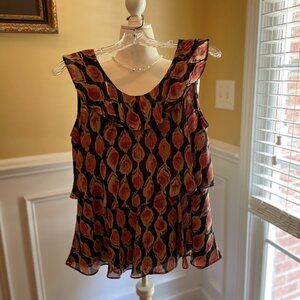 Womens Top, Mossimo, Size M, Black Tan Wine, Three Tiered Ruffles-Flounce